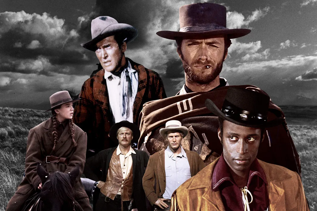 A collage of classic Western characters